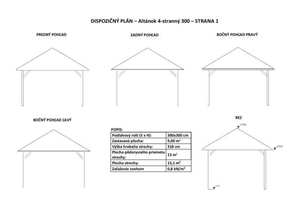 Altánek 4-stranný 300cm (bez zábradlí) - Image 4